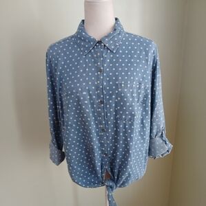 2/$15 Style & Co Polka Dot Cotton Tie Waist Top
